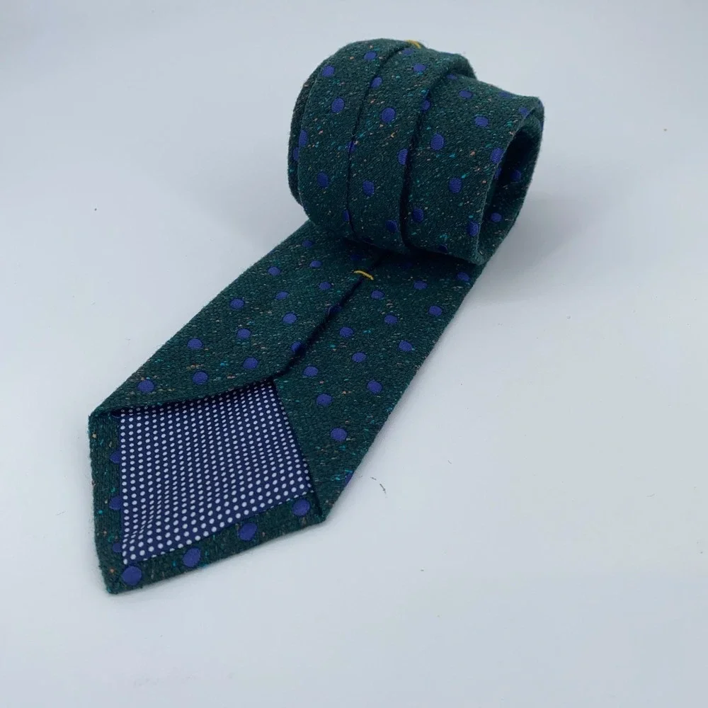 Eton Tie Men One Size Green Blue Polka Dot Silk Luxury Necktie Italy Made